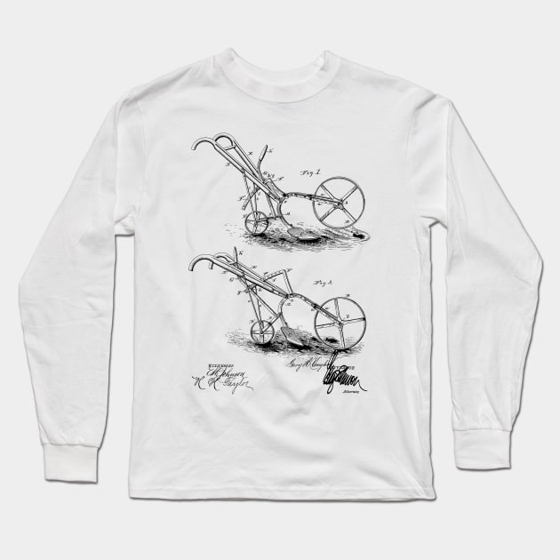 Garden Plow Vintage Patent Hand Drawing Long Sleeve T-Shirt by TheYoungDesigns